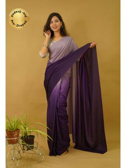 Isadora Life - Womens Ombre Printed Purple Pre-Draped Saree With Unstitched Blouse