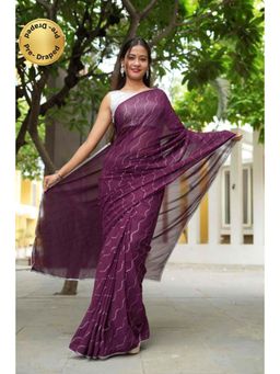 Isadora Life - Womens Sequined Purple Pre-Draped Saree With Unstitched Blouse