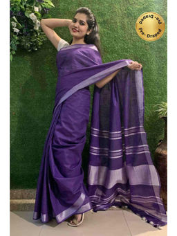 Isadora Life - Womens Woven Tassels Purple Pre-Draped Saree With Unstitched Blouse