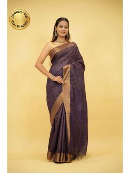 Isadora Life - Womens Stripes Sequined Purple Pre-Draped Saree With Unstitched Blouse