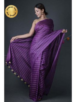 Isadora Life - Womens Stripes Tassels Purple Pre-Draped Saree With Unstitched Blouse