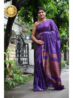 Isadora Life - Womens Woven Tassels Purple Pre-Draped Saree With Unstitched Blouse