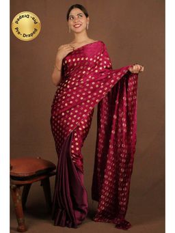 Isadora Life - Womens Woven Maroon Pre-Draped Saree With Unstitched Blouse
