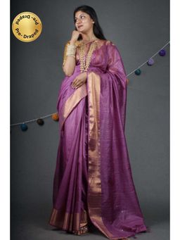 Isadora Life - Womens Woven Sequined Purple Pre-Draped Saree With Unstitched Blouse