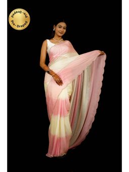 Isadora Life - Womens Stripes Sequined Multi-Color Pre-Draped Saree With Unstitched Blouse