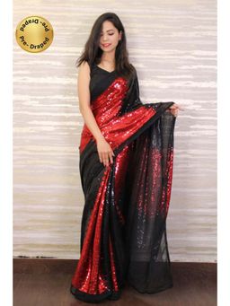 Isadora Life - Womens Sequined Multi-Color Pre-Draped Saree With Unstitched Blouse