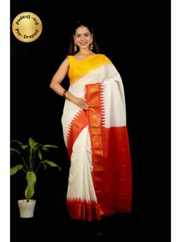 Isadora Life - Womens Checks Printed White Pre-Draped Saree With Unstitched Blouse