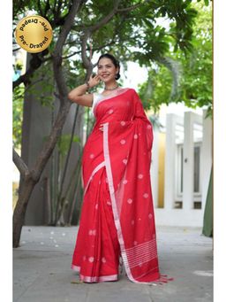 Isadora Life - Womens Woven Tassels Pink Pre-Draped Saree With Unstitched Blouse