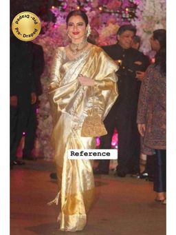 Isadora Life - Womens Woven Zari Gold Pre-Draped Saree With Unstitched Blouse