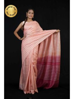 Isadora Life - Womens Stripes Tassels Pink Pre-Draped Saree With Unstitched Blouse