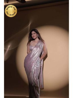 Isadora Life - Womens Sequined Mauve Pre-Draped Saree With Unstitched Blouse