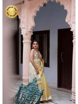 Shobitam - Womens Ombre Printed Yellow Pre-Draped Saree With Unstitched Blouse