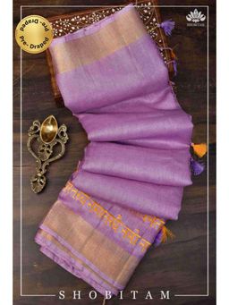 Isadora Life - Womens Embroidered Thread Work Lavender Pre-Draped Saree With Unstitched Blouse