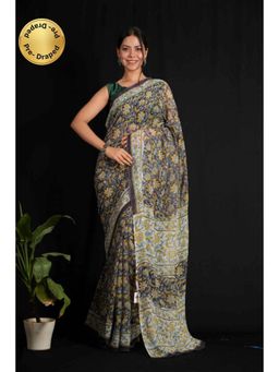 Shobitam - Womens Floral Printed Multi-Color Pre-Draped Saree With Unstitched Blouse