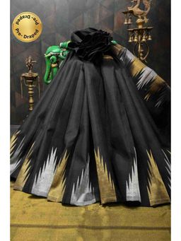 Shobitam - Womens Woven Zari Black Pre-Draped Saree With Unstitched Blouse
