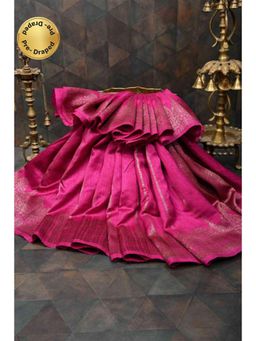 Shobitam - Womens Woven Zari Pink Pre-Draped Saree With Unstitched Blouse