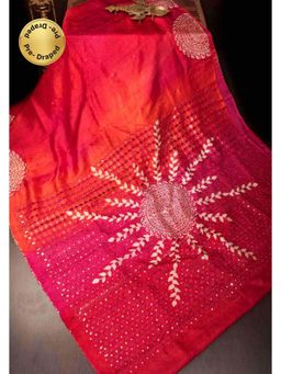 Shobitam - Womens Ombre Printed Pink Pre-Draped Saree With Unstitched Blouse