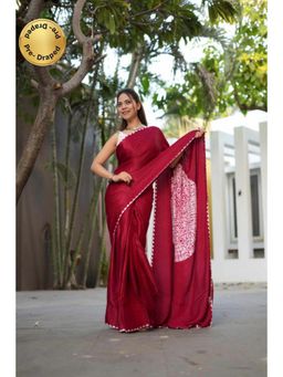 Shobitam - Womens Printed Maroon Pre-Draped Saree With Unstitched Blouse