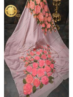 Shobitam - Womens Floral Printed Pink Pre-Draped Saree With Unstitched Blouse