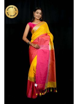 Shobitam - Womens Colorblock Tassels Multi-Color Pre-Draped Saree With Unstitched Blouse