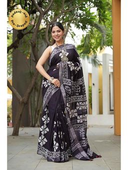 Isadora Life - Traditional Jaipuri Print Black Ready To Wear Saree With Unstitched Blouse