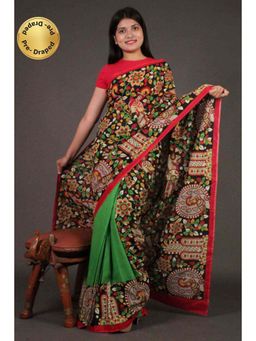 Isadora Life - Womens Floral Printed Multi-Color Pre-Draped Saree with Unstitched Blouse