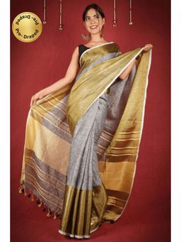 Isadora Life - Womens Woven Zari Grey Pre-Draped Saree with Unstitched Blouse