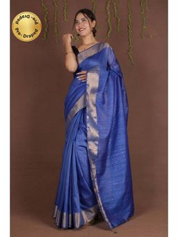 Isadora Life - Womens Tassels Sequined Blue Pre-Draped Saree with Unstitched Blouse
