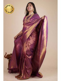 Isadora Life - Womens Woven Tassels Wine Pre-Draped Saree with Unstitched Blouse