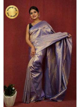 Isadora Life - Womens Woven Zari Blue Pre-Draped Saree with Unstitched Blouse