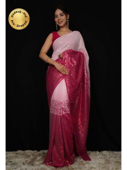 Isadora Life - Womens Sequined Pink Pre-Draped Saree with Unstitched Blouse