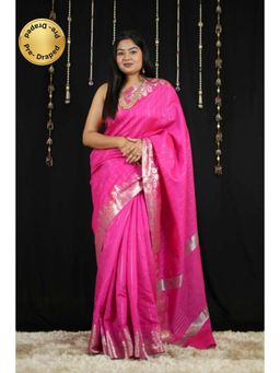 Isadora Life - Womens Stripes Zari Pink Pre-Draped Saree with Unstitched Blouse