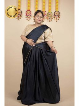 Isadora Life - Womens Solid Sequined Black Pre-Draped Saree with Unstitched Blouse