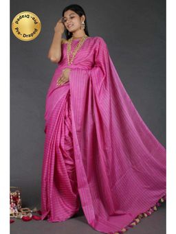 Isadora Life - Womens Stripes Zari Pink Pre-Draped Saree with Unstitched Blouse