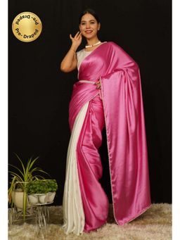 Isadora Life - Womens Solid Lace Work Pink Pre-Draped Saree with Unstitched Blouse