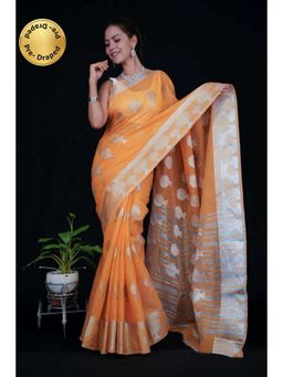 Isadora Life - Womens Woven Zari Orange Pre-Draped Saree with Unstitched Blouse