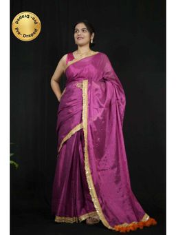 Isadora Life - Womens Solid Tassels Purple Pre-Draped Saree with Unstitched Blouse