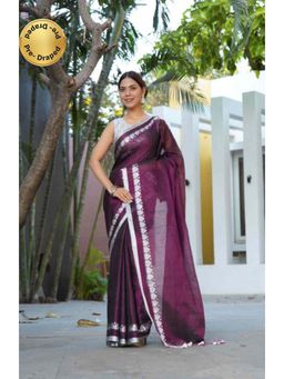 Isadora Life - Womens Woven Tassels Purple Pre-Draped Saree with Unstitched Blouse