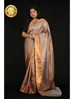 Isadora Life - Womens Woven Zari Copper Pre-Draped Saree with Unstitched Blouse