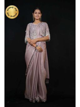 Isadora Life - Womens Sequined Lavender Pre-Draped Saree with Unstitched Blouse and Jacket