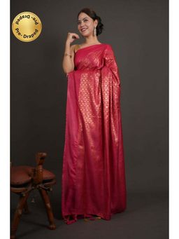 Isadora Life - Womens Woven Tassels Pink Pre-Draped Saree with Unstitched Blouse