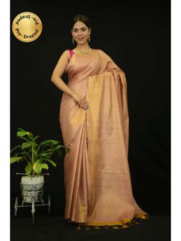 Isadora Life - Womens Woven Tassels Beige Pre-Draped Saree with Unstitched Blouse