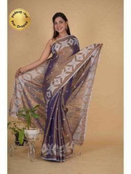 Isadora Life - Womens Woven Tassels Purple Pre-Draped Saree with Unstitched Blouse