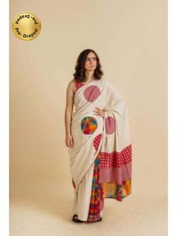 Isadora Life - Womens Printed Beige Pre-Draped Saree with Unstitched Blouse