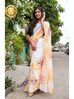 Isadora Life - Womens Floral Printed Multi-Color Pre-Draped Saree with Unstitched Blouse