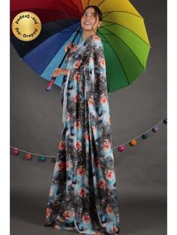 Isadora Life - Womens Floral Printed Multi-Color Pre-Draped Saree with Unstitched Blouse