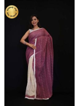 Isadora Life - Womens Embroidered Lace Work Multi-Color Pre-Draped Saree with Unstitched Blouse