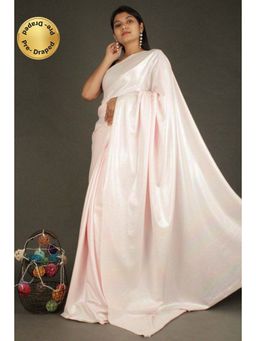 Isadora Life - Womens Solid Pink Pre-Draped Saree with Unstitched Blouse