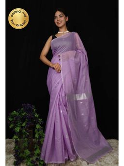 Isadora Life - Womens Solid Zari Purple Pre-Draped Saree with Unstitched Blouse
