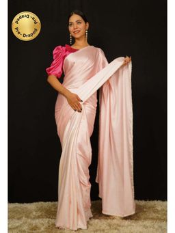 Isadora Life - Womens Solid Beads Pink Pre-Draped Saree with Unstitched Blouse
